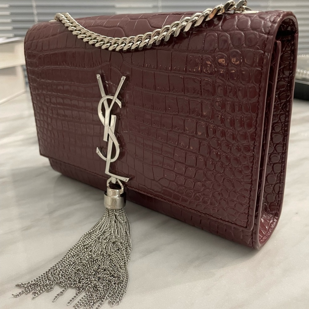 Saint Laurent YSL Medium Kate Tassel Burgundy Chain Shoulder Bag